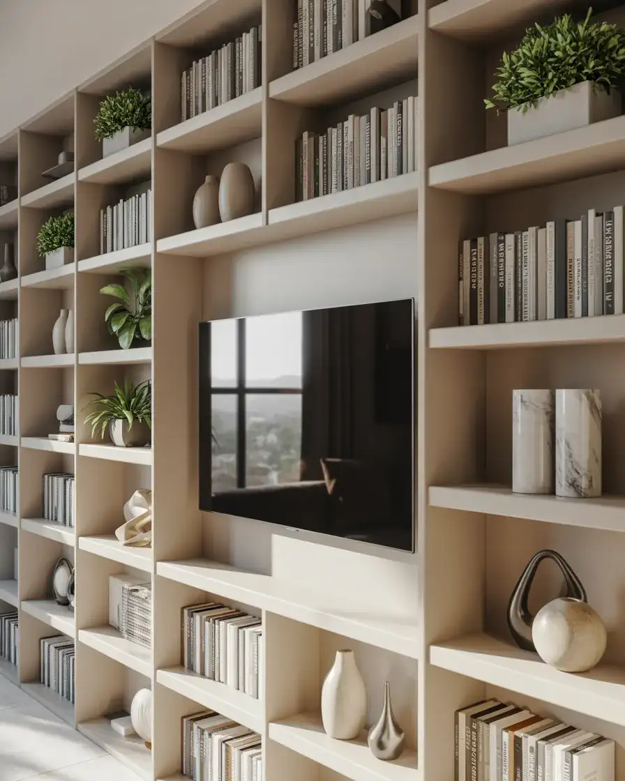 Modern Open Shelving Unit as a Full Entertainment Wall 1