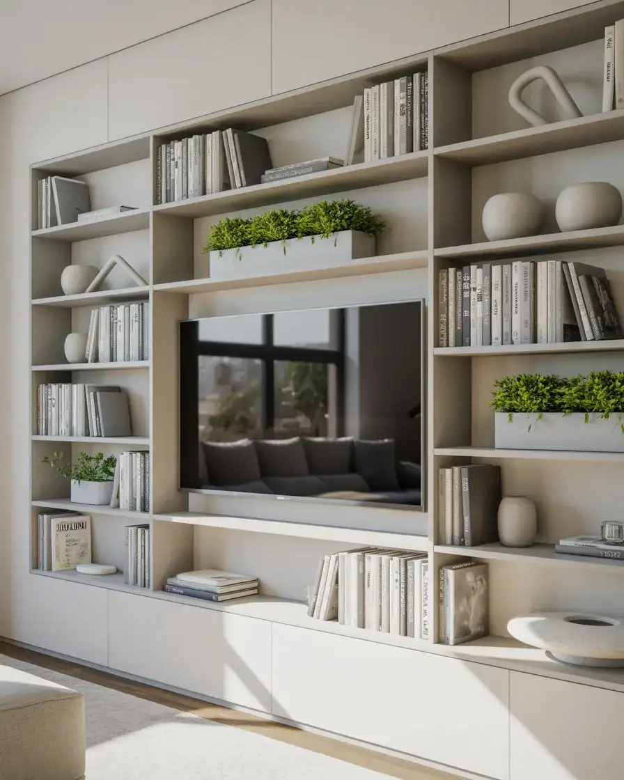 Modern Open Shelving Unit as a Full Entertainment Wall 2