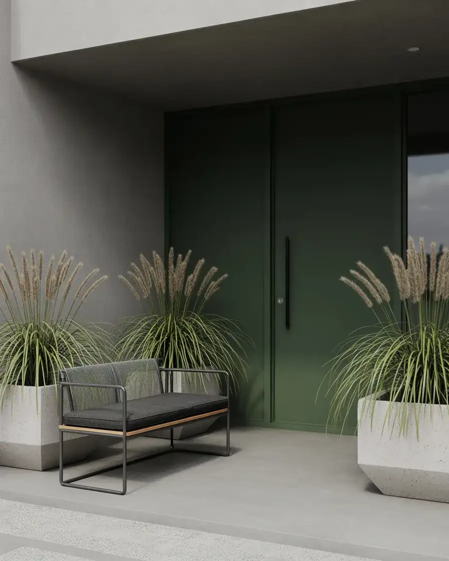 Modern Porch With Concrete and Steel Planters 1