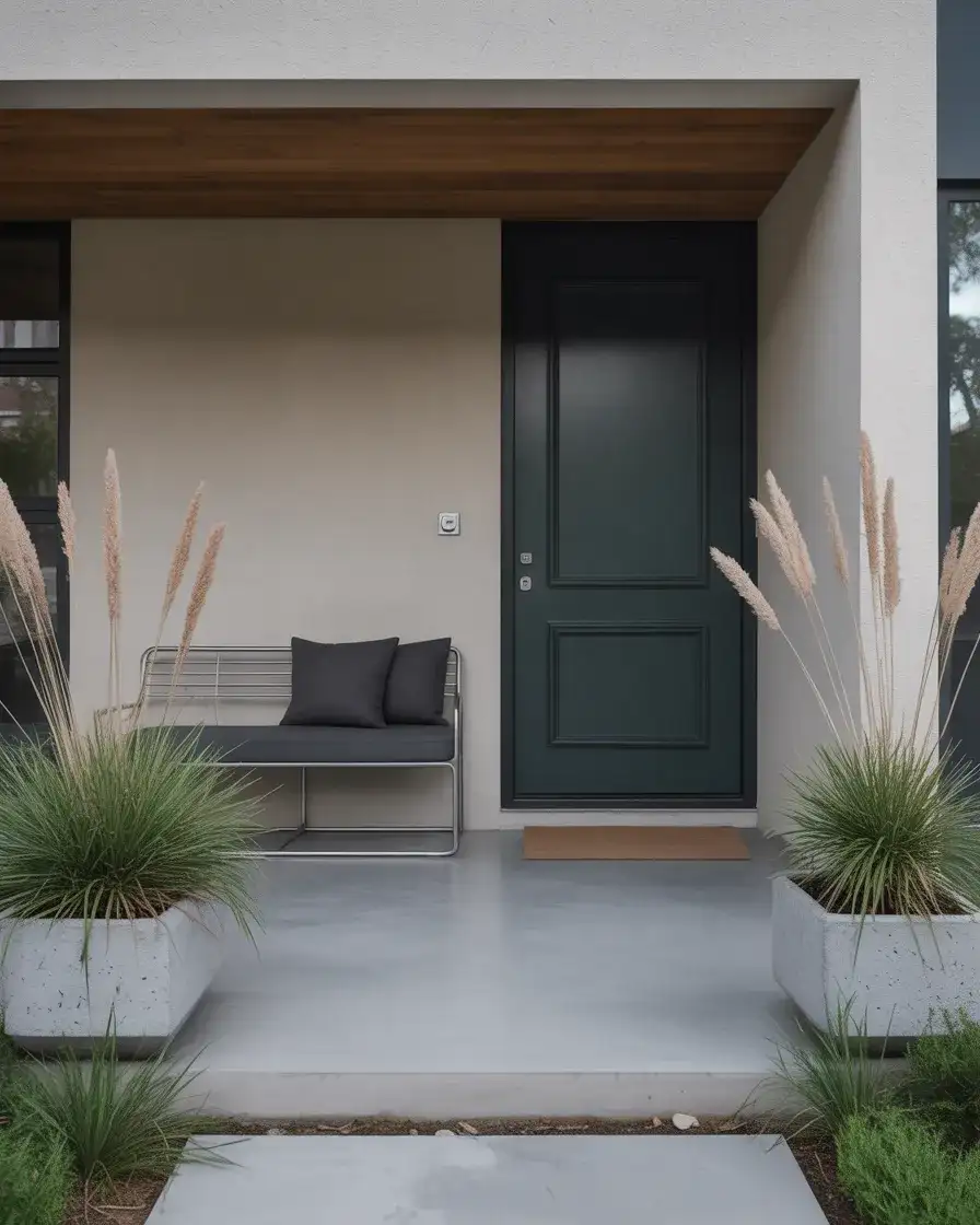 Modern Porch With Concrete and Steel Planters 2