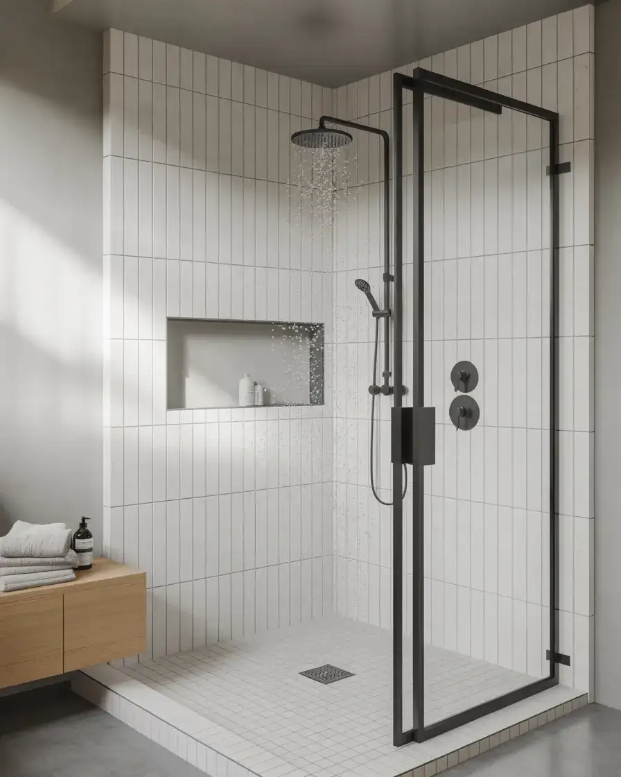 Modern Shower With Black Fixtures Throughout 1