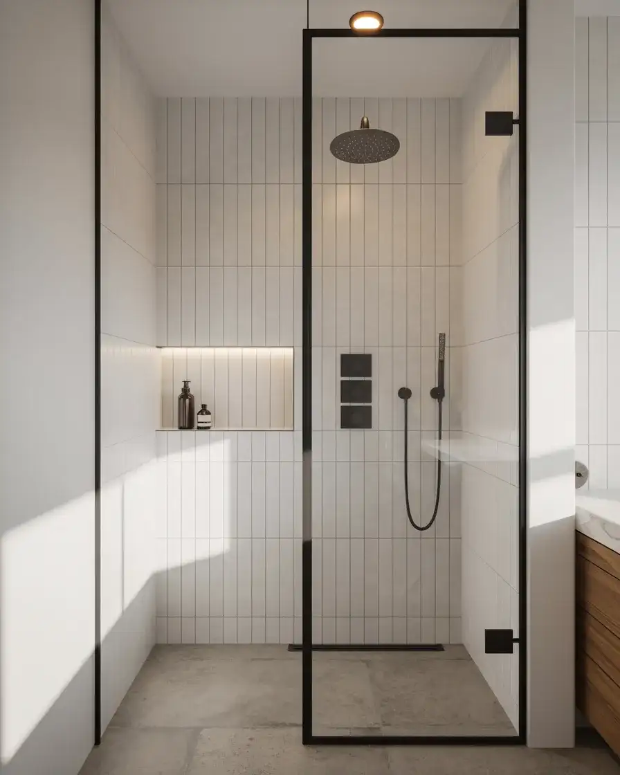 Modern Shower With Black Fixtures Throughout 2