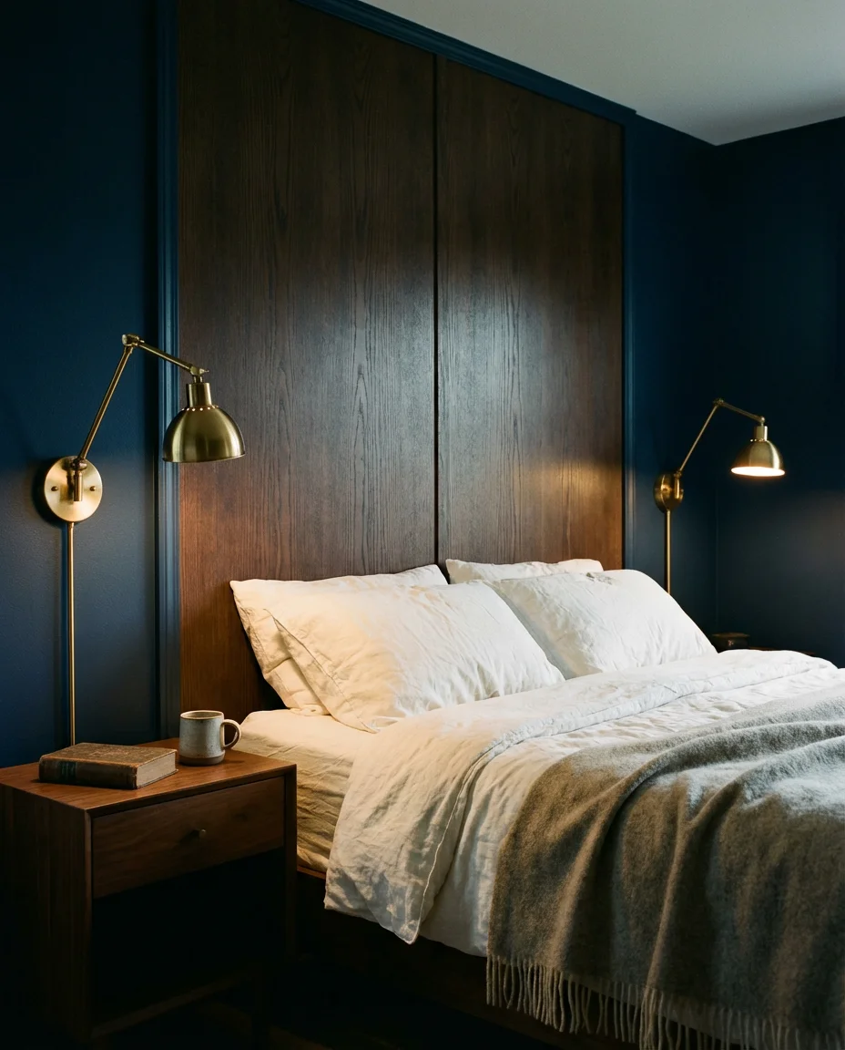Moody Blue Walls with Soft Directional Fixtures 1