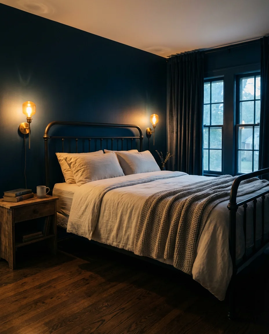 Moody Blue Walls with Soft Directional Fixtures 2