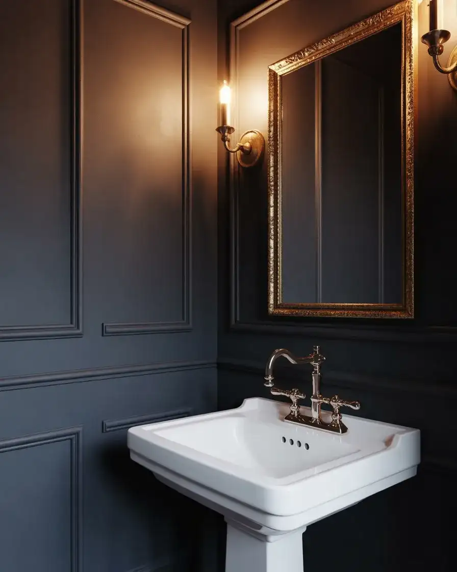 Moody Dark Walls with Warm Brass Accents 1