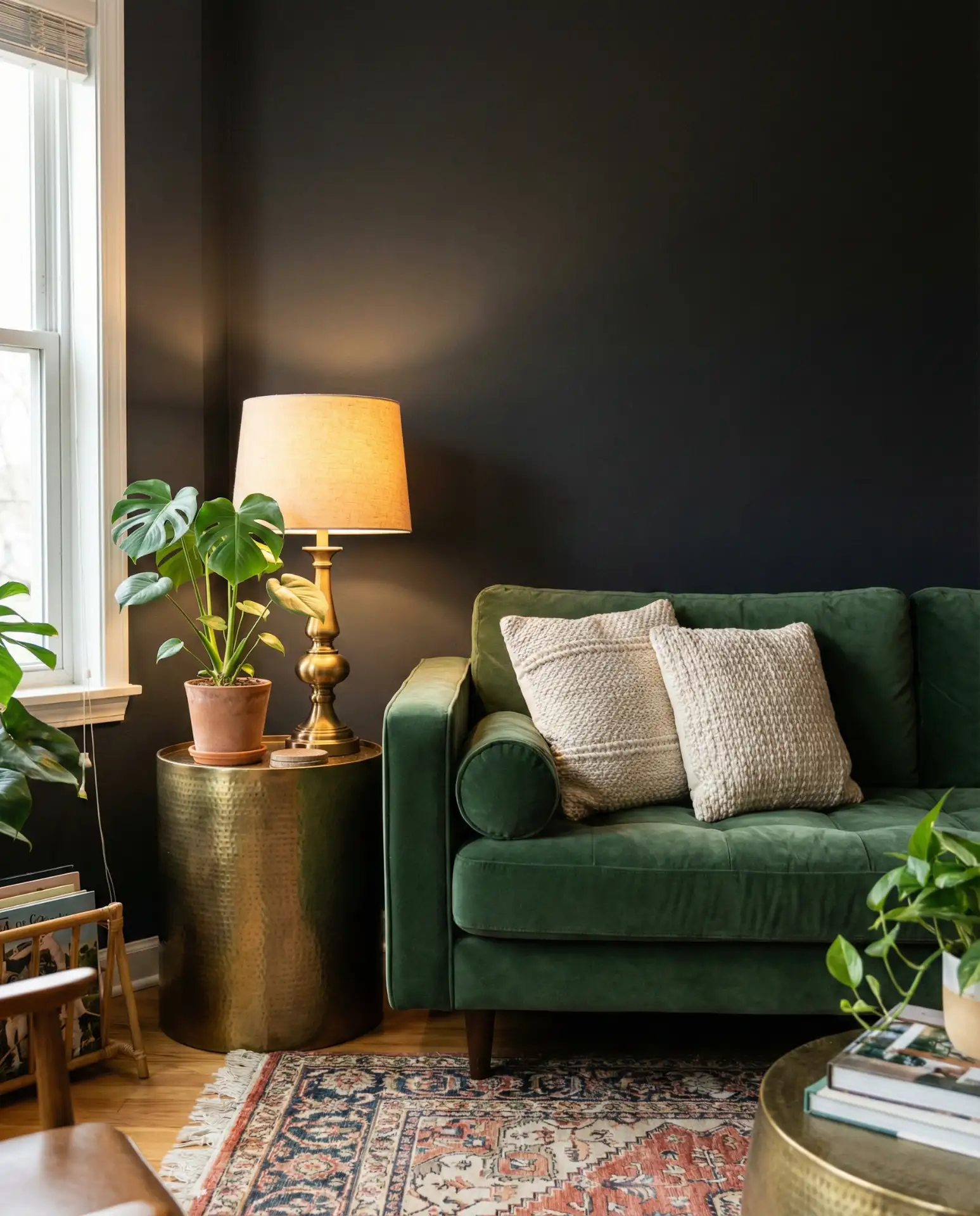 Moody Green Velvet Couch 2