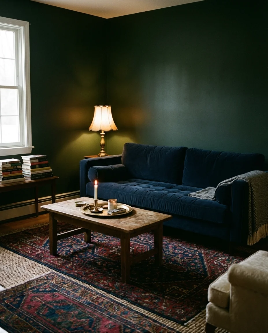 Moody Green and Blue Cozy Living Room 1