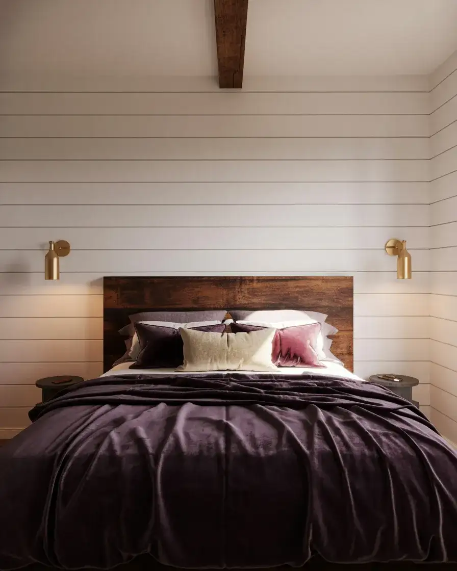 Moody Plum and Velvet Farmhouse Bedroom 1