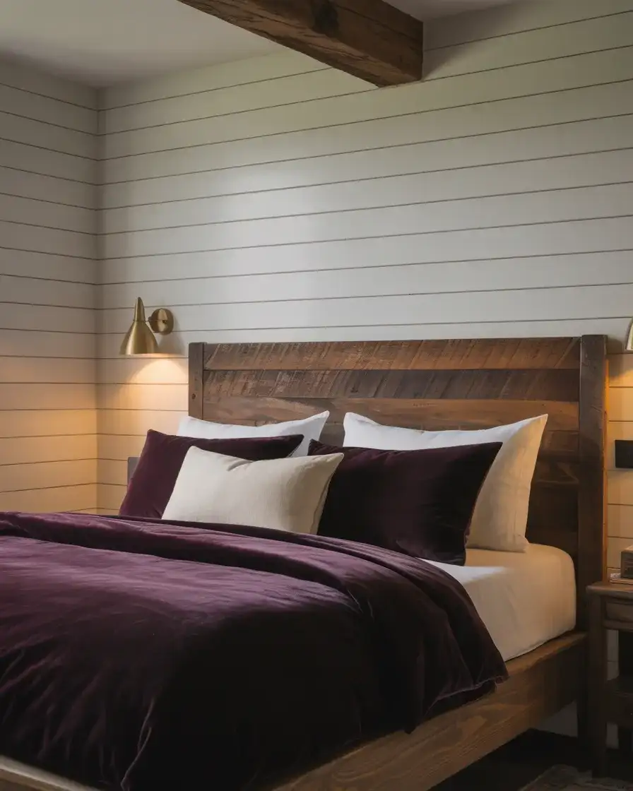 Moody Plum and Velvet Farmhouse Bedroom 2