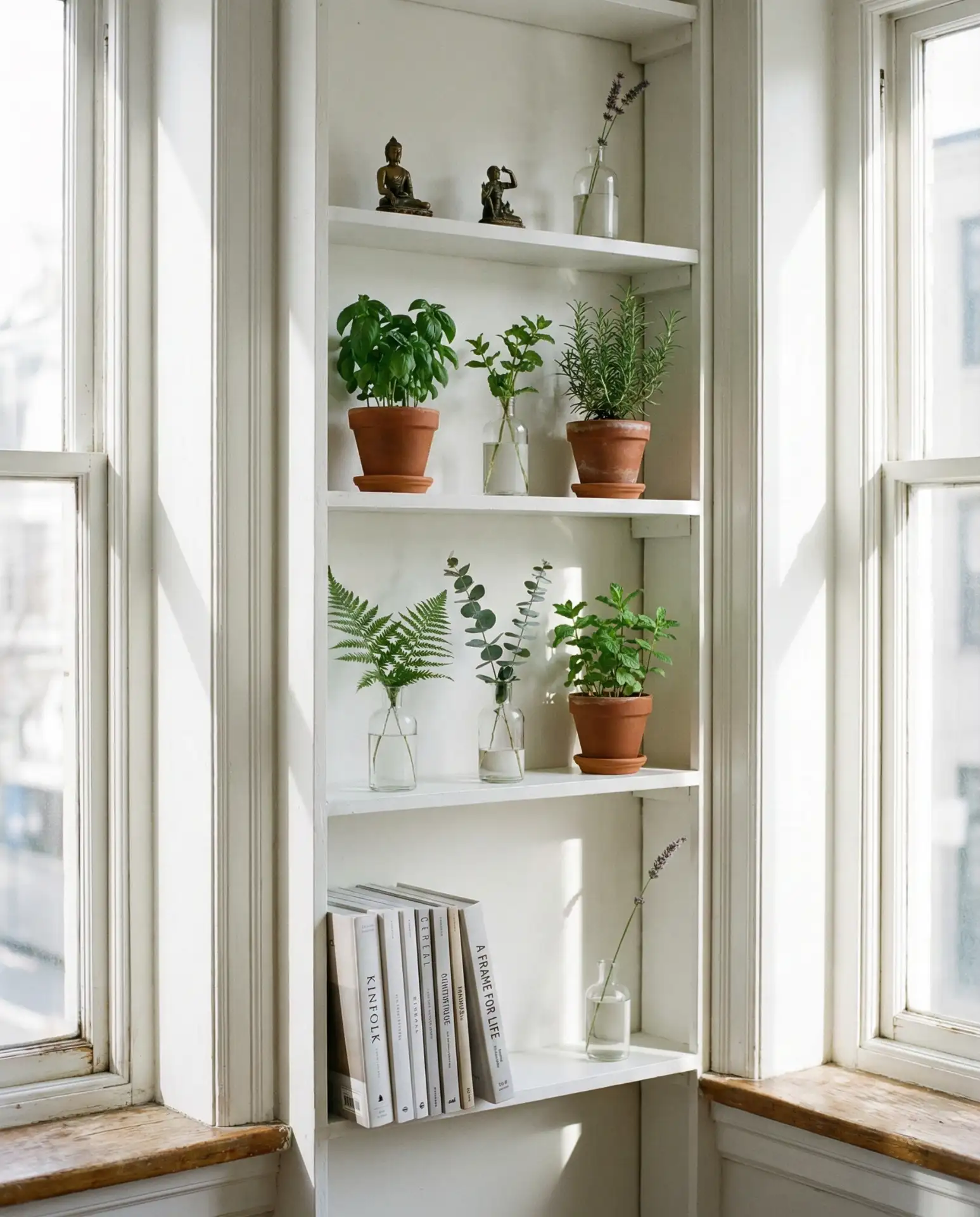 Narrow Shelves Between Windows 1