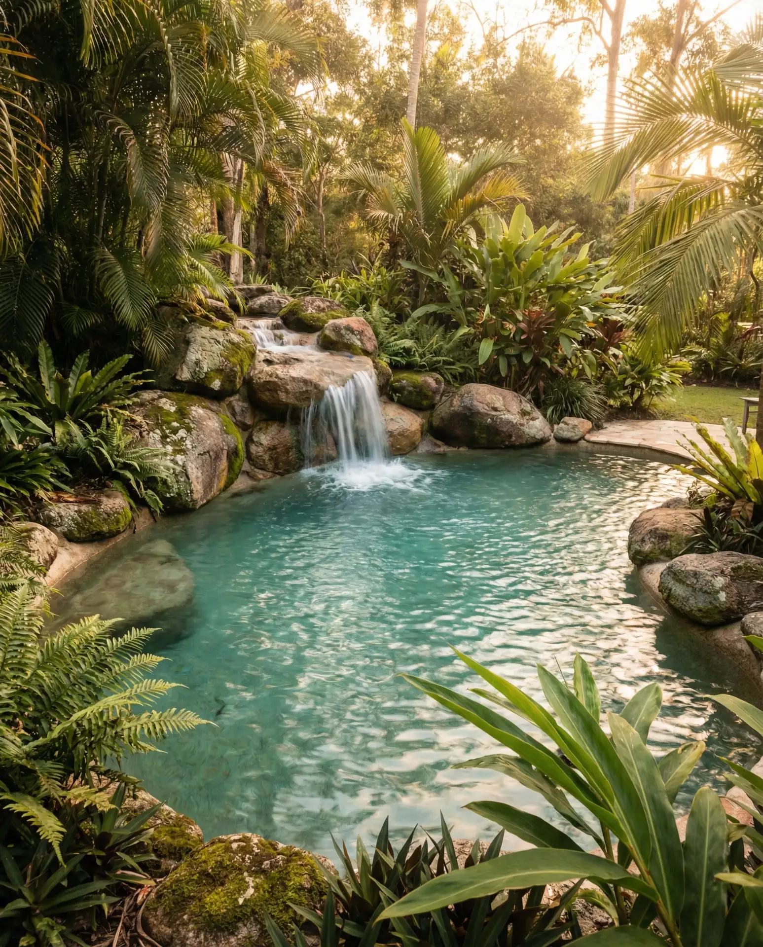 Natural Rock Lagoon Pool with Waterfall Feature 1