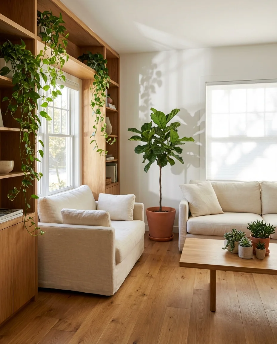 Natural Wood and Green Plant Living Room 1