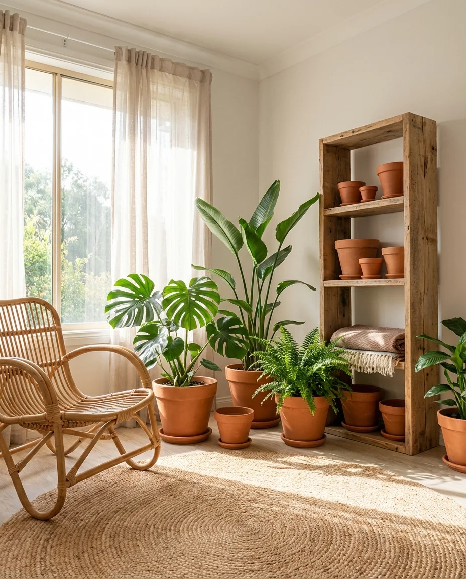 Natural Wood and Green Plant Living Room 2