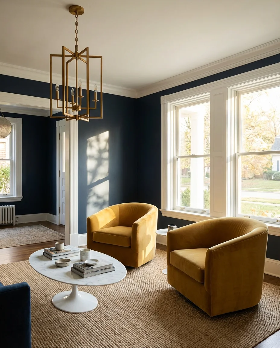 Navy Blue and Yellow Living Room 1