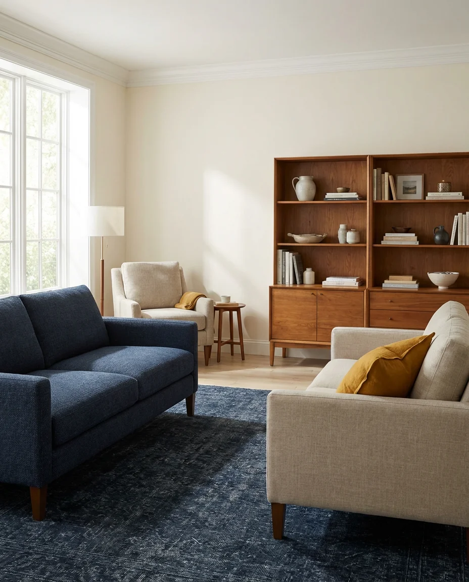 Navy Blue and Yellow Living Room 2