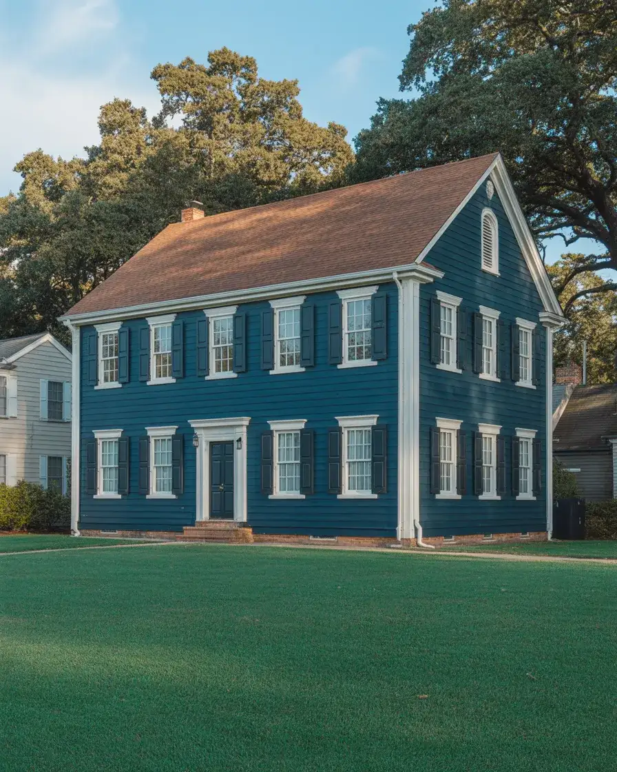 Navy Blue with White Trim and a Brown Roof 2