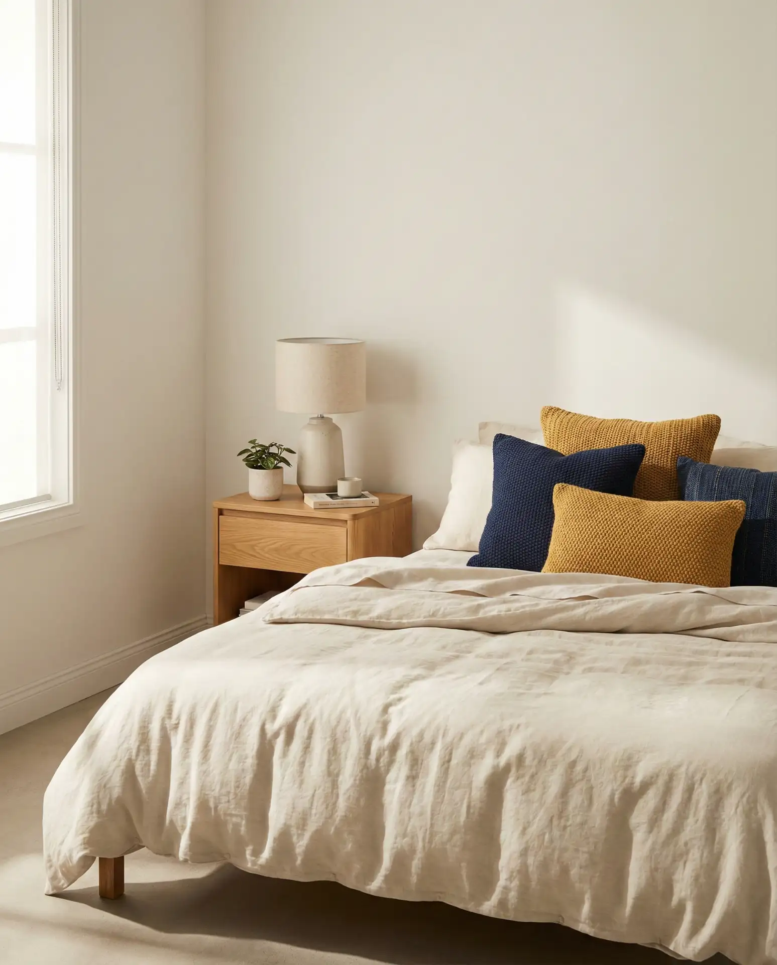 Neutral Bedding with Statement Pillows 2