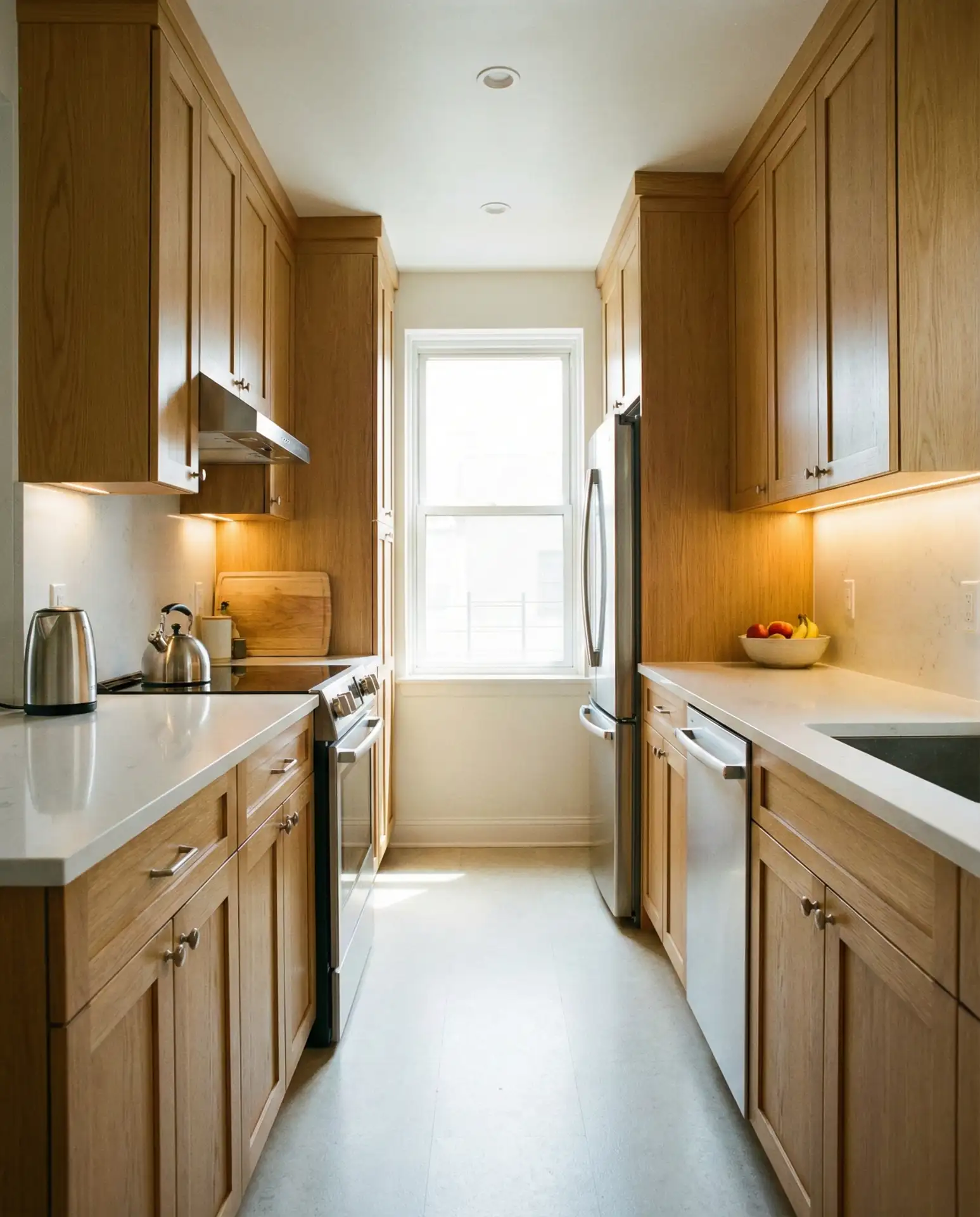 Oak Cabinets in a Galley Kitchen 1