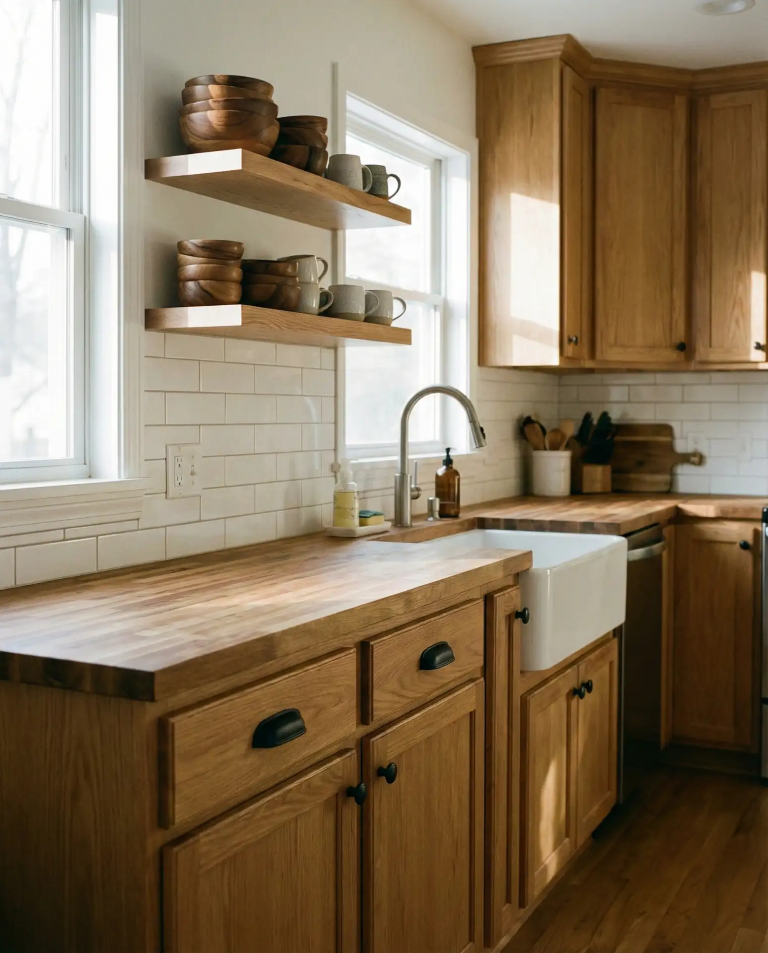 Oak Cabinets with Butcher Block Countertops 2