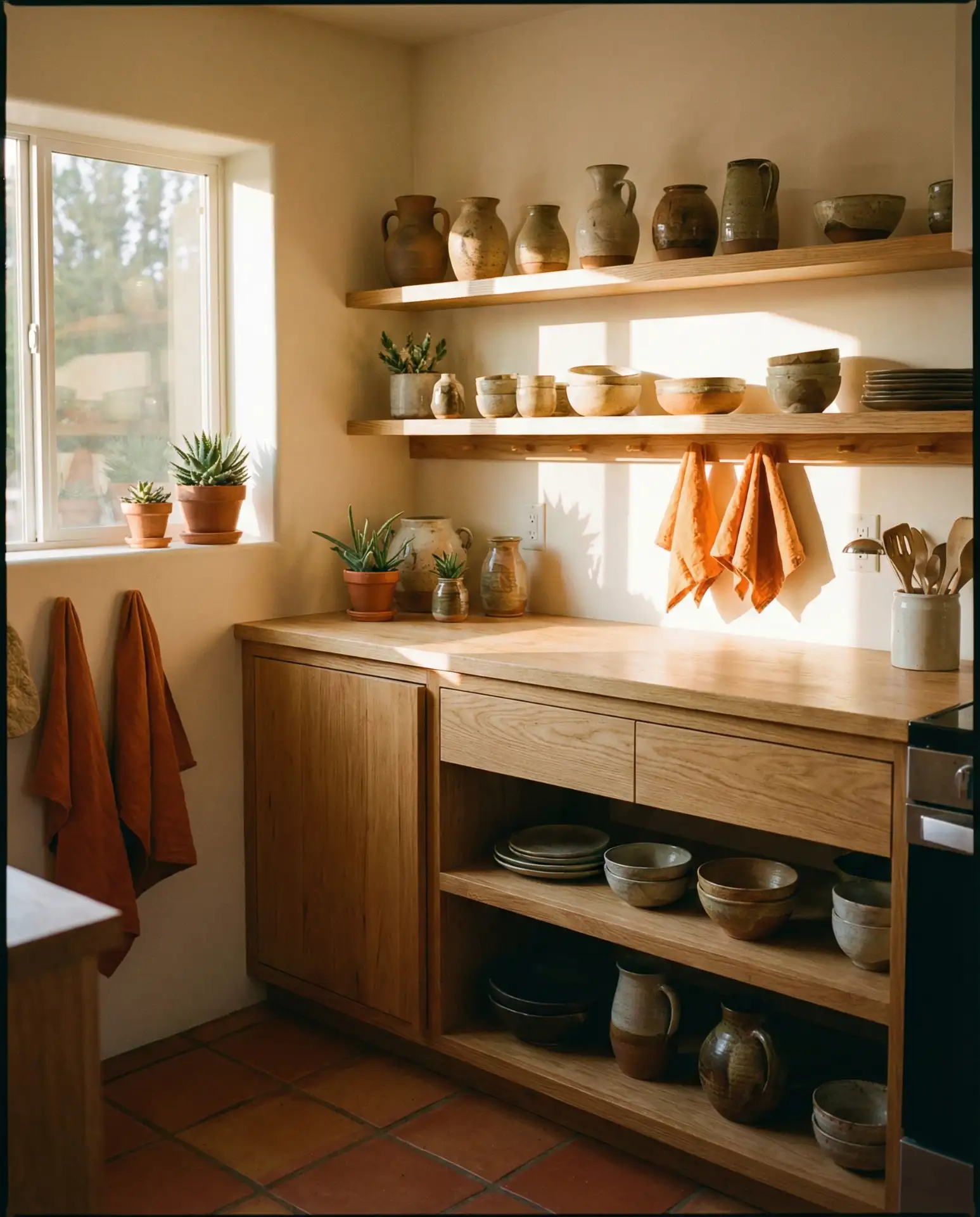Oak Cabinets with Terracotta and Orange Accents 1