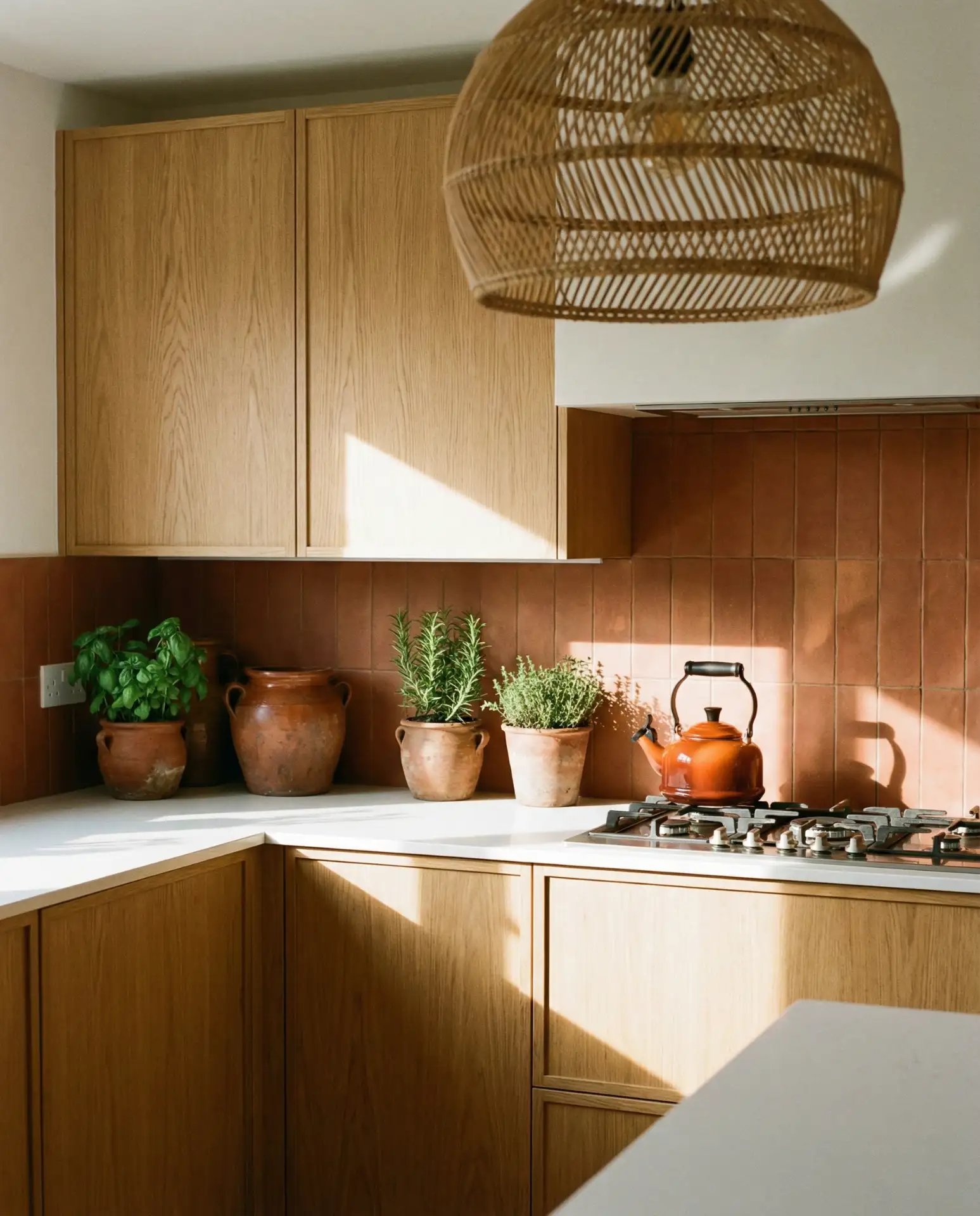 Oak Cabinets with Terracotta and Orange Accents 2