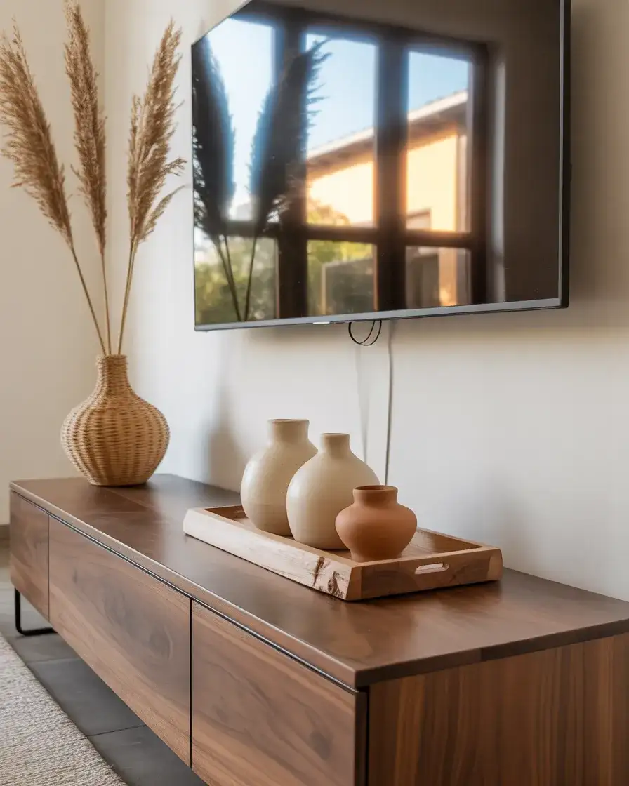 Organic Modern Console with Wood and Sculptural Objects 2