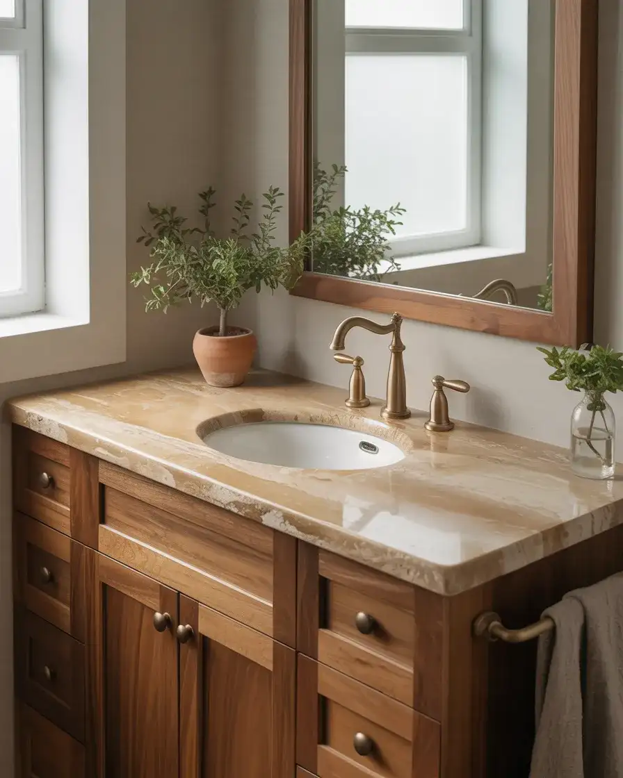 Organic Stone and Warm Wood Vanities 1