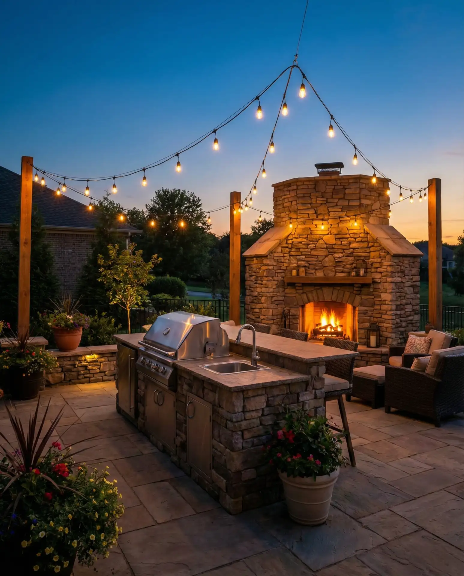 Outdoor Kitchen with Fireplace Feature 1