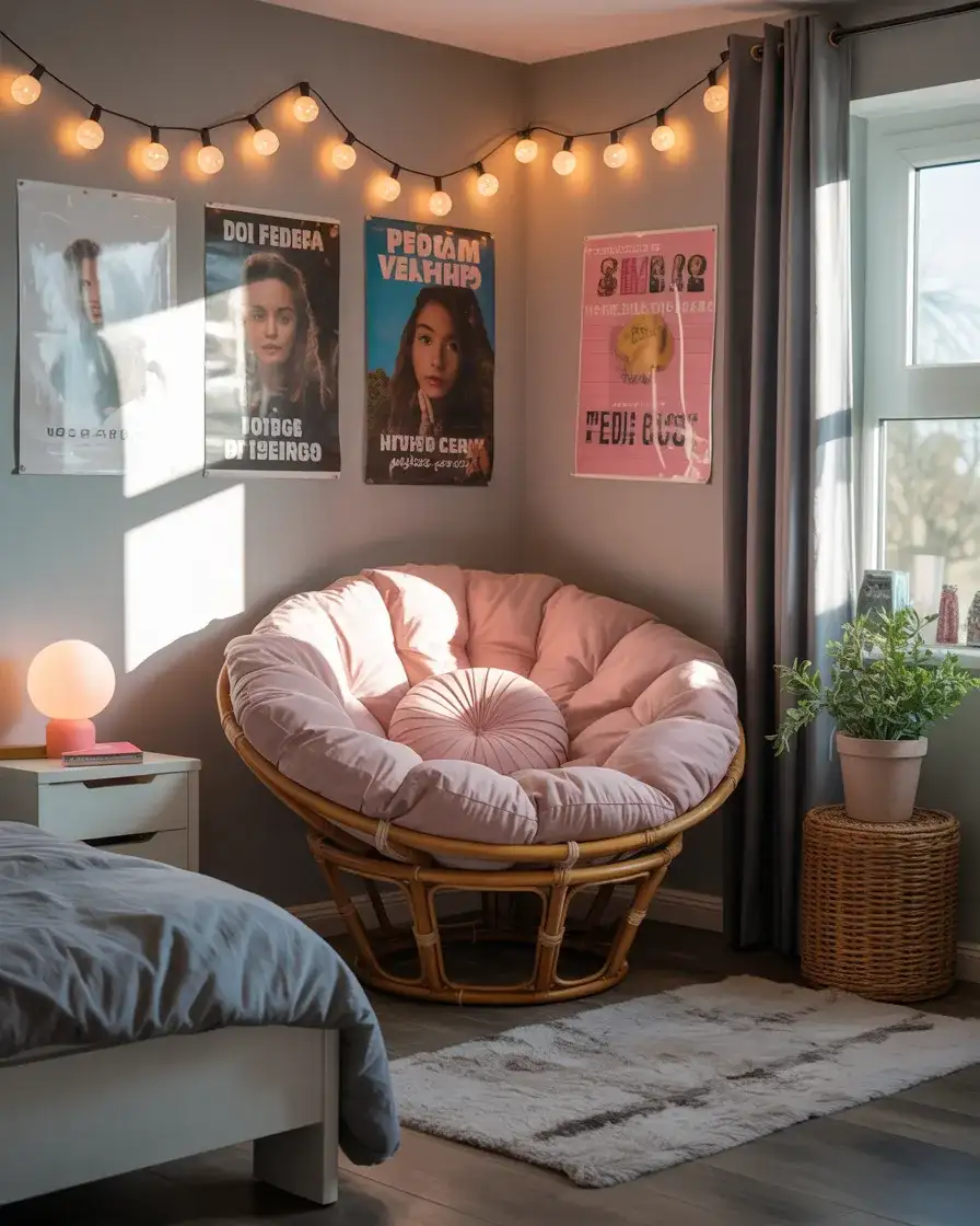 Papasan in Teen Bedroom with Fairy Lights 1