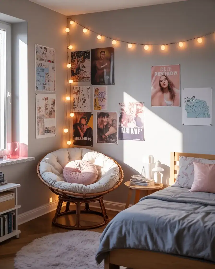 Papasan in Teen Bedroom with Fairy Lights 2
