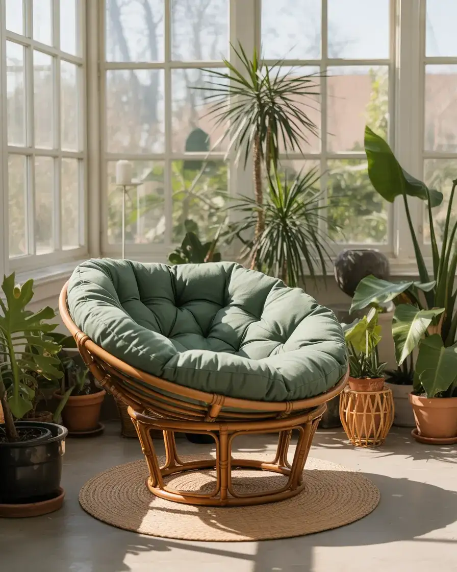 Papasan in a Sunroom Surrounded by Plants 1