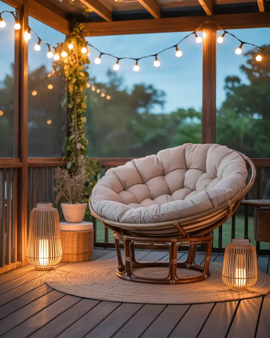 Papasan on a Screened Porch with Lanterns 1