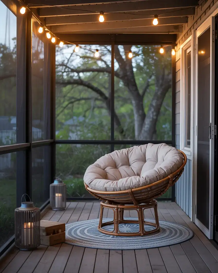 Papasan on a Screened Porch with Lanterns 2