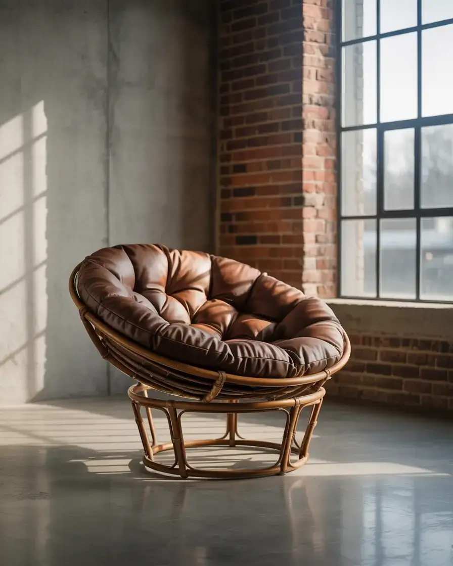 Papasan with Leather Cushion for Industrial Style 1