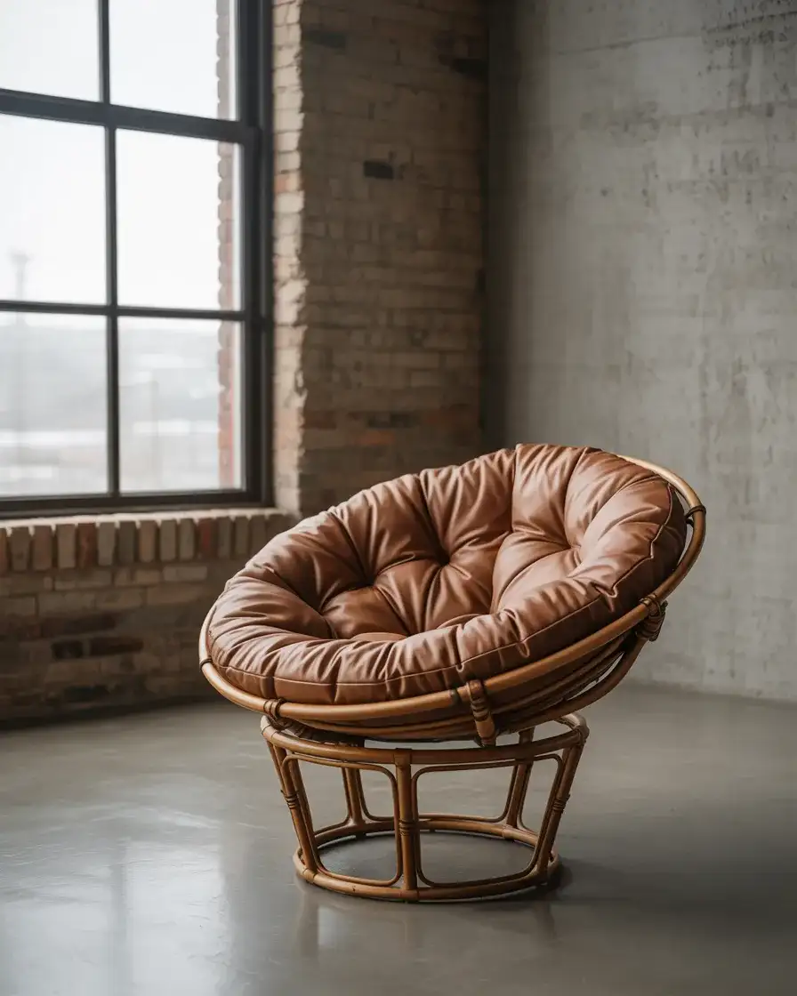 Papasan with Leather Cushion for Industrial Style 2