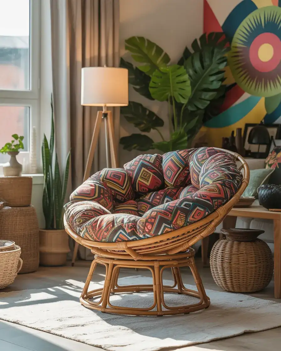 Papasan with Patterned Cushion for Eclectic Spaces 2