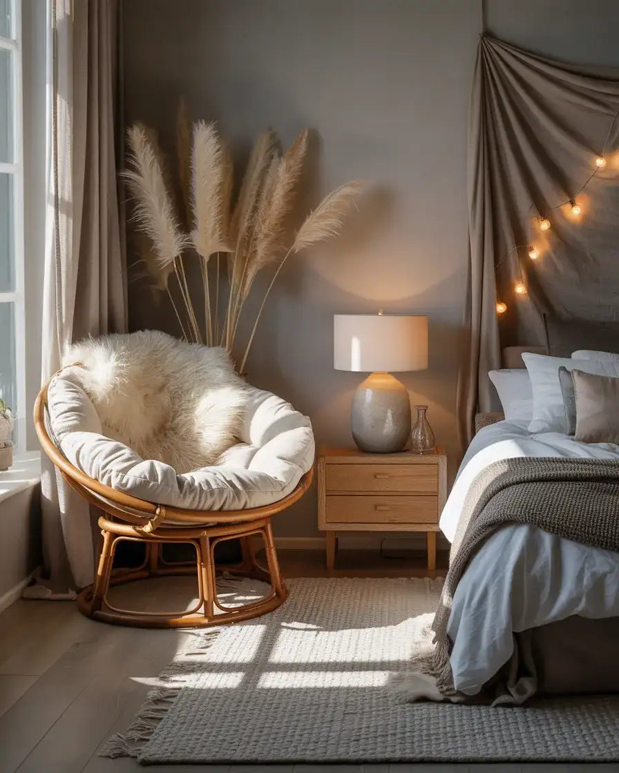 Papasan with Sheepskin Throw for Cozy Winter Vibes 1