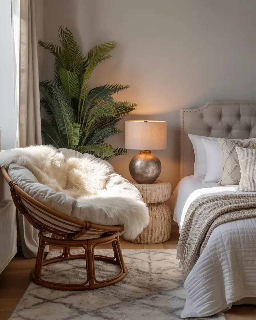 Papasan with Sheepskin Throw for Cozy Winter Vibes 2