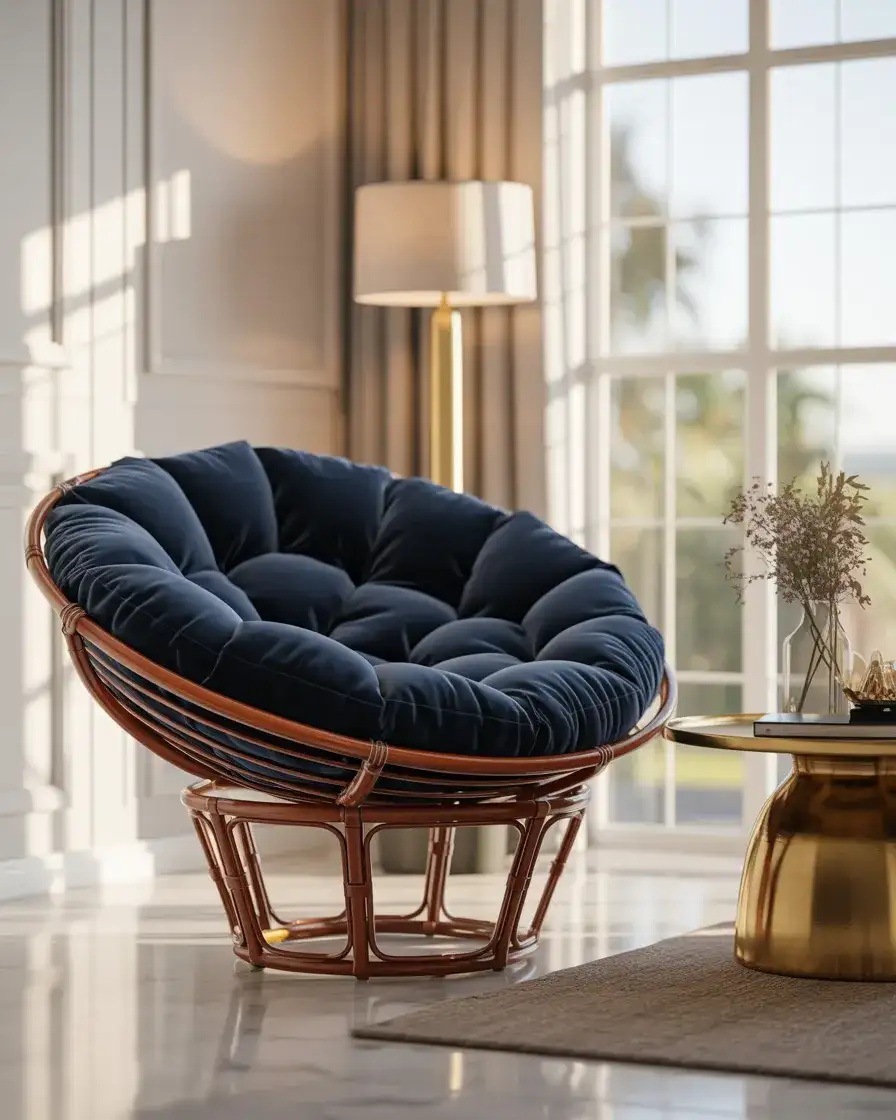 Papasan with Velvet Cushion for Luxe Appeal 1
