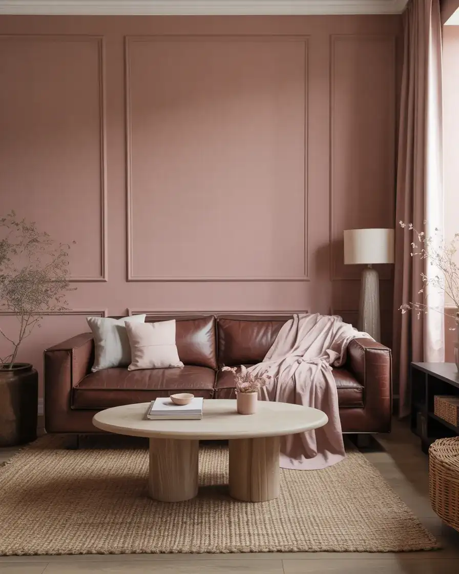 Pink and Brown Unexpected Feminine Living Room 1