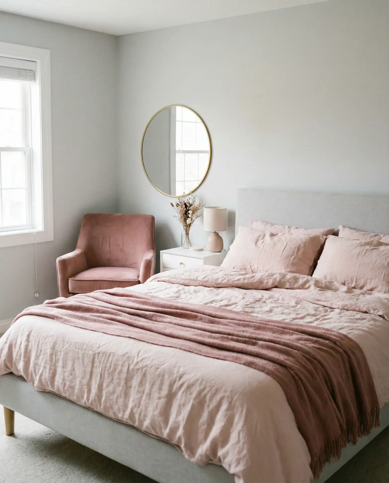 Pink and Gray Bedroom for Sophisticated Femininity 1