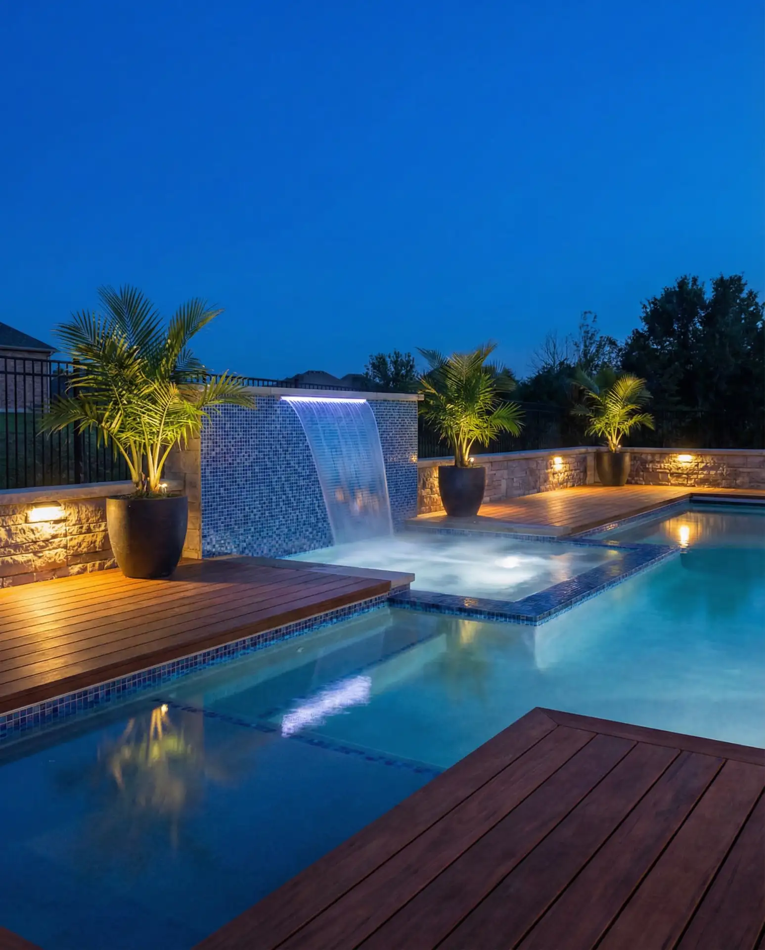 Pool with Built-In Spa and Waterfall 1