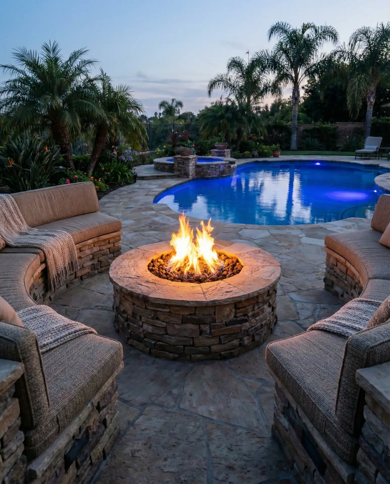 Pool with Fire Pit Lounge Area 1