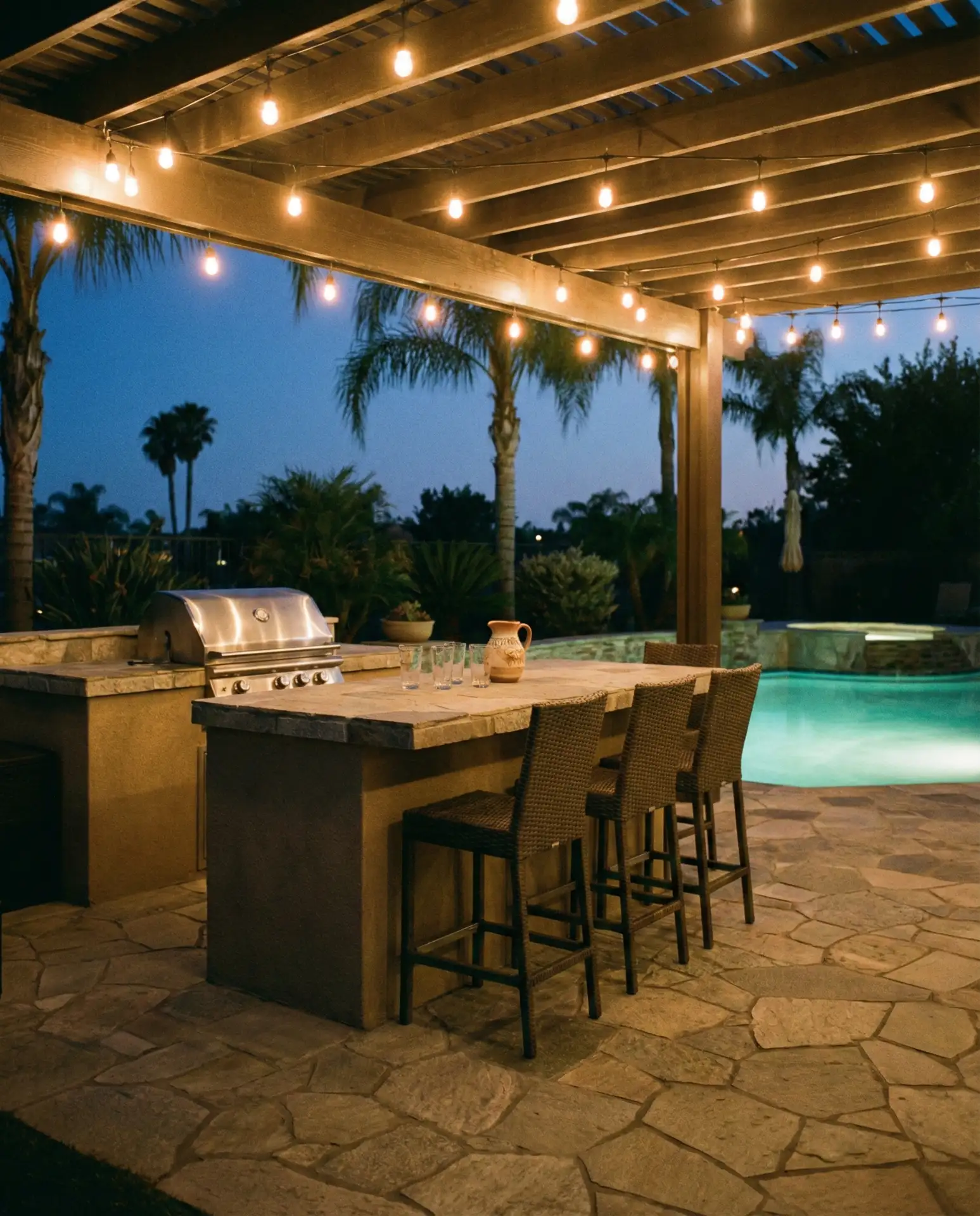 Pool with Integrated Outdoor Kitchen and Bar 1