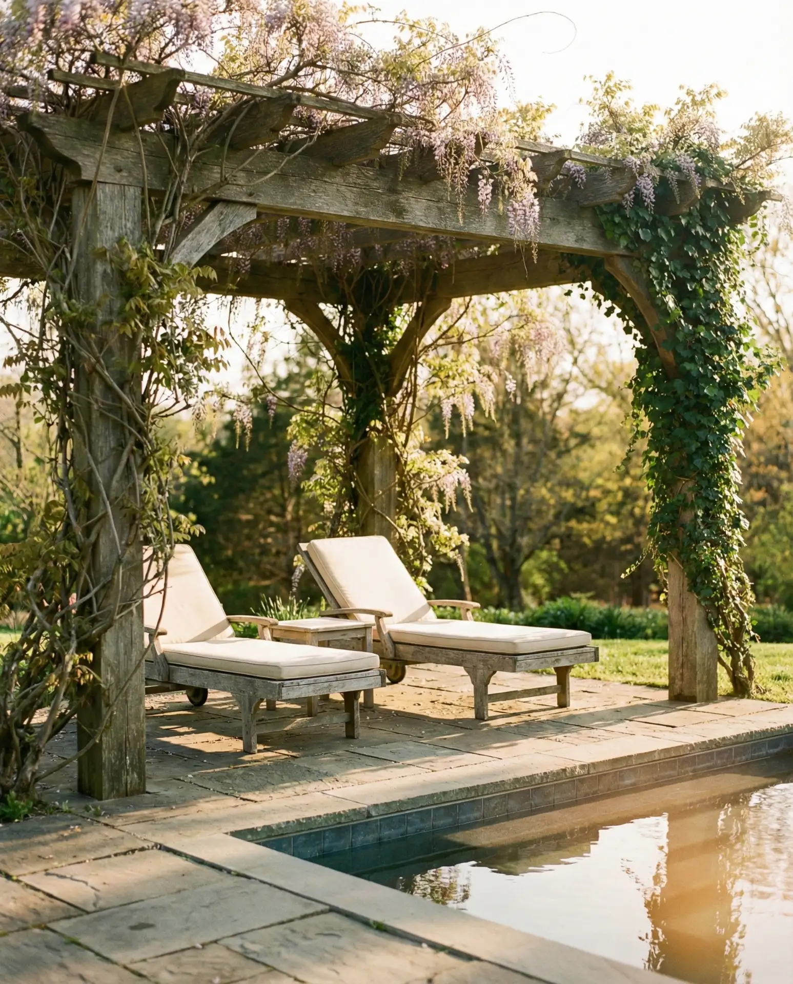 Pool with Pergola and Hanging Plants 1