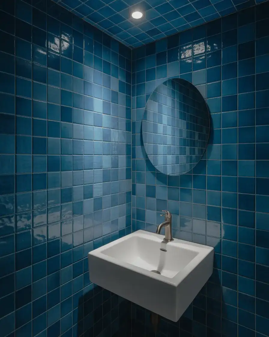 Powder Room with Dramatic Floor-to-Ceiling Tile 2