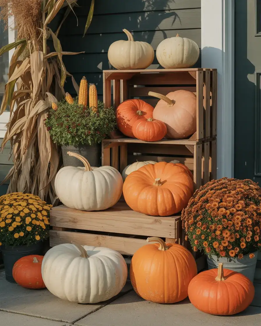 Pumpkin Display Porch With Creative Arrangements 2