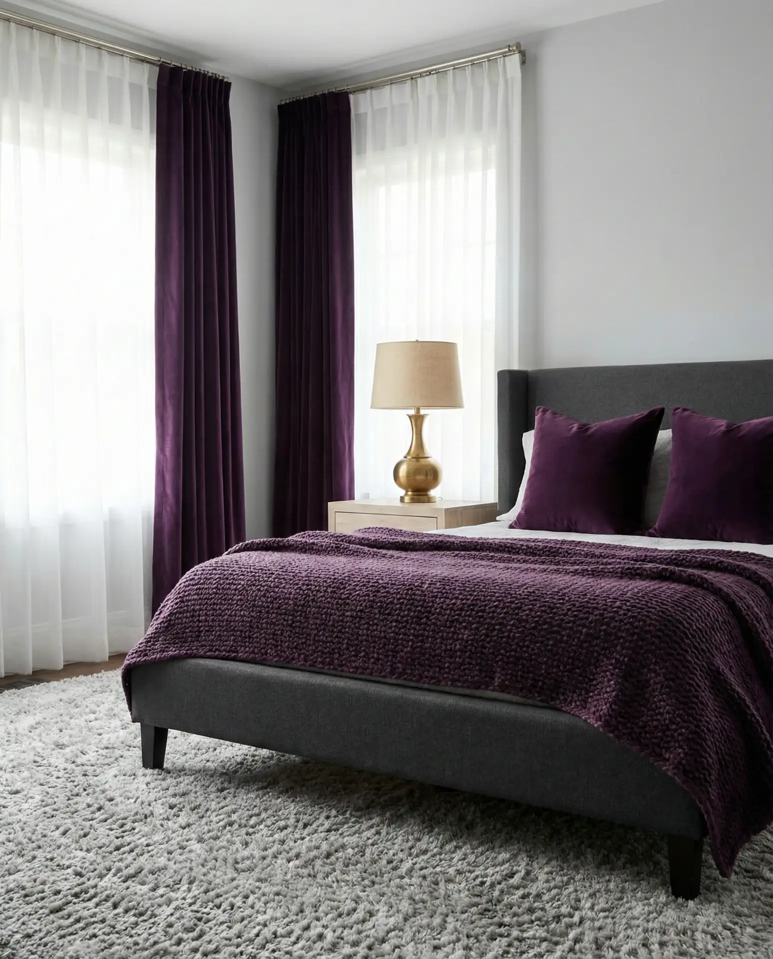 Purple and Gray Bedroom with Velvet Accents 1
