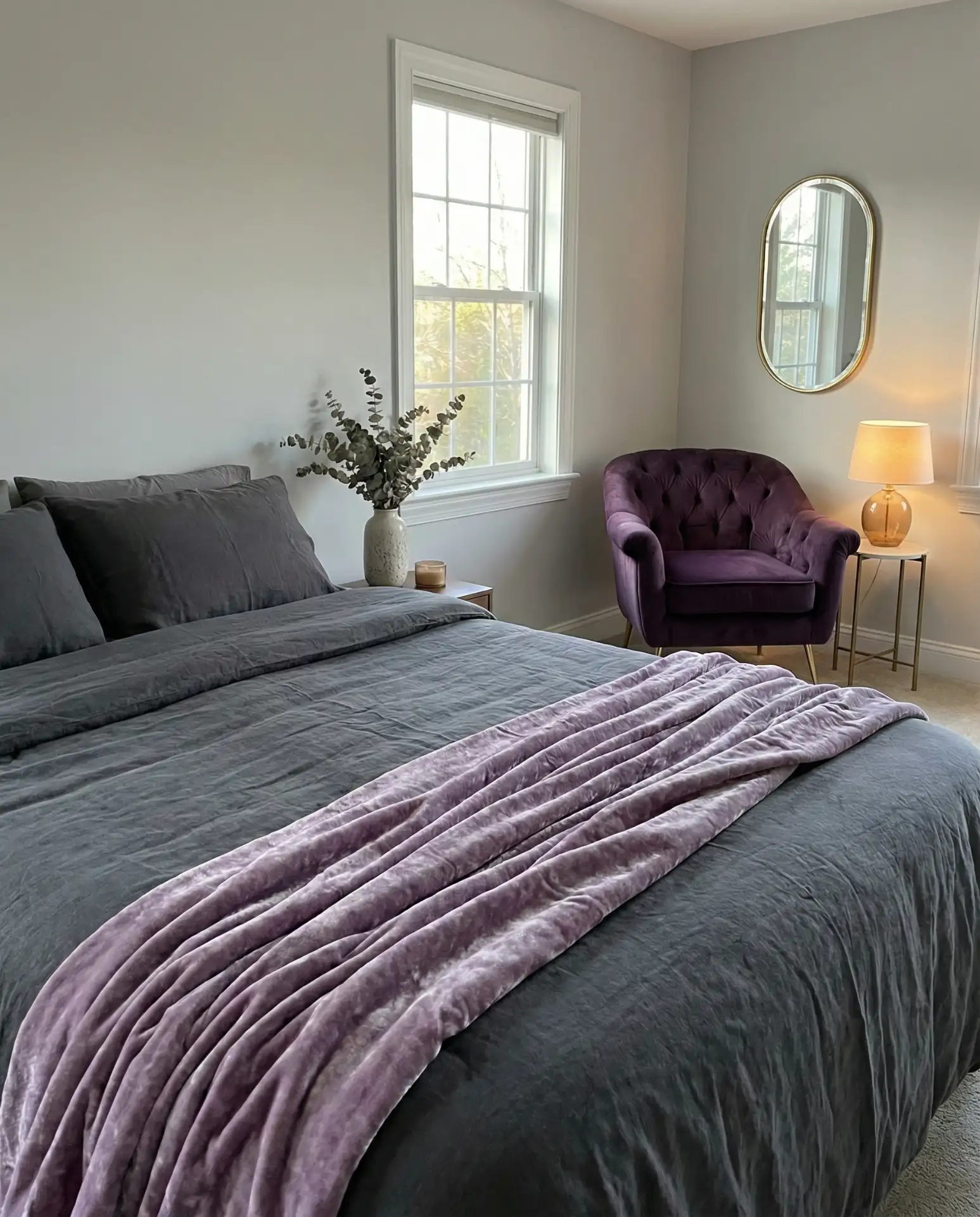 Purple and Gray Bedroom with Velvet Accents 2