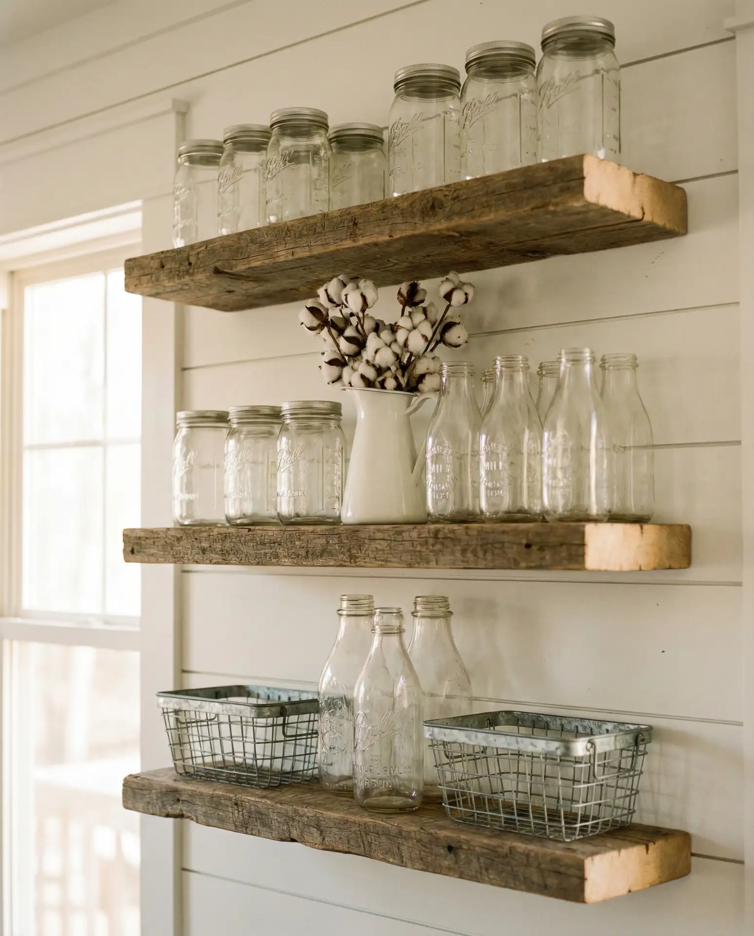 Reclaimed Wood Shelves with Farmhouse Charm 2